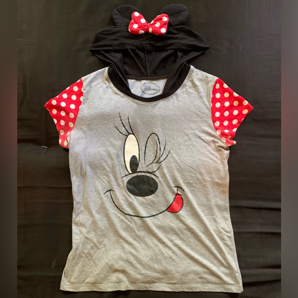 Disney’s Minnie Mouse Short Sleeve Hooded T-shirt With Mouse Ears & Bow